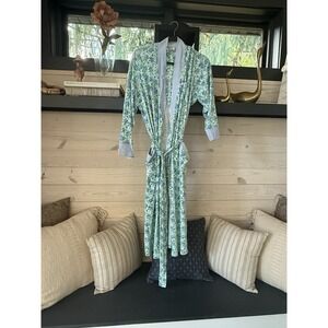 VTG Victoria's Secret Cotton Robe Blue Floral Gingham Trim M/L Cottagecore 90's